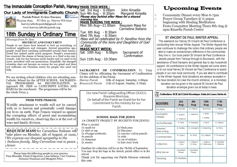 18th Sunday in Ordinary Time 2019