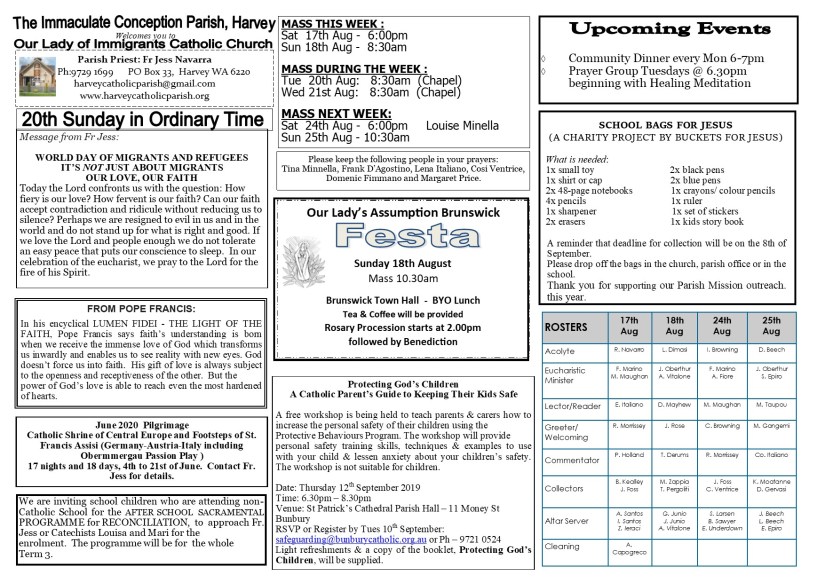 20th Sunday in Ordinary Time 2019