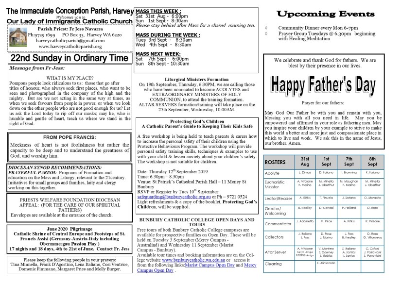 22nd Sunday in Ordinary Time 2019