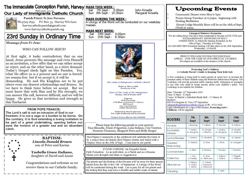 23rd Sunday in Ordinary Time 2019