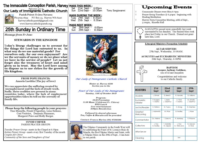 25th Sunday in Ordinary Time 2019