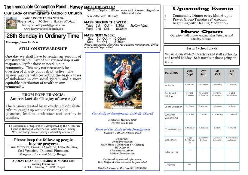 26th Sunday in Ordinary Time 2019