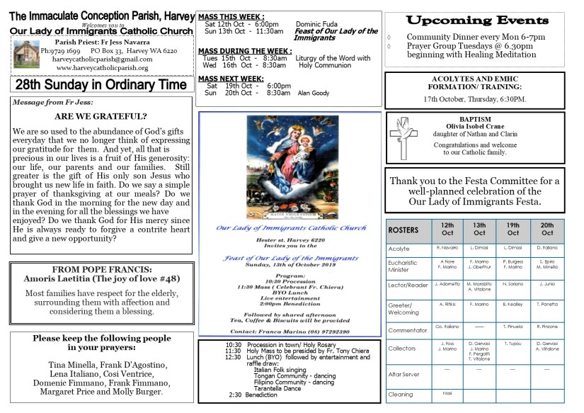 28th Sunday in Ordinary Time 2019