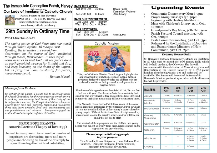 29th Sunday in Ordinary Time 2019