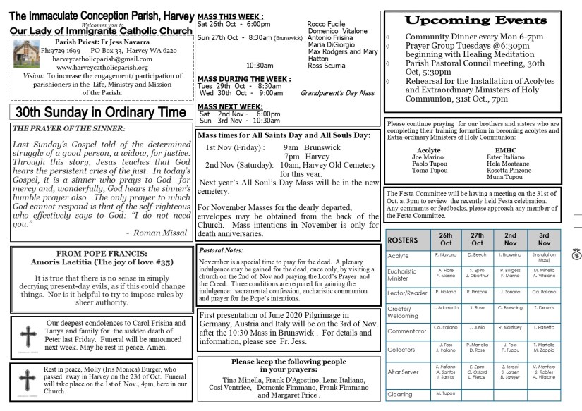 30th Sunday in Ordinary Time 2019